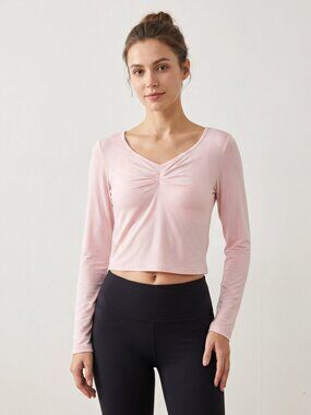 NWT | GGOV Pale Pink Ruched V-Neck Long Sleeve Top | Modern Chic | L